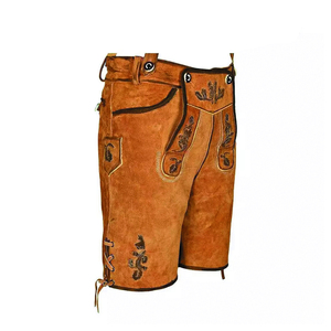 กางเกงขาสั้นผู้ชายหนังนิ่มแบบดั้งเดิมบาวาเรียเป็นมิตรกับสิ่งแวดล้อมสีทึบพร้อมลายปัก - Product Image 4