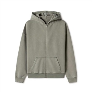 Sweat à capuche brodé de luxe personnalisé Streetwear Sweat à capuche en polaire vierge Vintage surdimensionné délavé à l'acide délavé au soleil en détresse Sweat à capuche zippé - Product Image 1