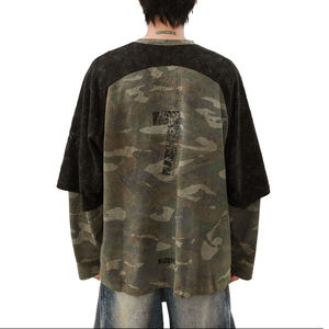 Camiseta de calle de gimnasio de algodón 100% para hombre, camisas de punto ligeras de color sólido de manga larga con cuello redondo holgadas de doble capa - Product Image 4