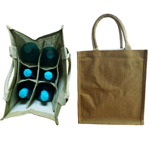 6 pièces peut LOGO personnalisé réutilisable lin fourre-tout 6 bouteille sac en gros vignobles Jute Shopping 6 bouteille sac OEM 6 bouteille sac - Product Image 5