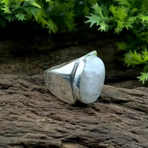 แหวนเงินสเตอร์ลิง925พร้อมพลอยมูนสโตนชุบโรเดียมทำด้วยมือเครื่องประดับหนามเตยแหวนแฟชั่นสำหรับทุกเพศ - Product Image 5