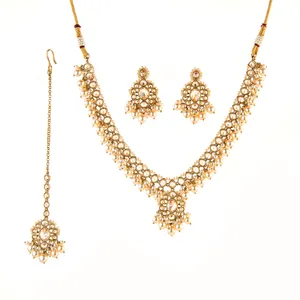 Latest High Quality Luxury Designer Mehndi Plated Antique Delicate Pearl Necklace Set 212149