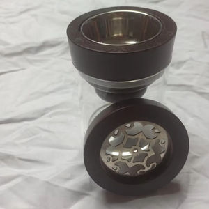 Quemador artesanal Madkhan de madera con detalles de metal Diseño de mostaza Soporte para difusor de incienso y aromaterapia - Product Image 1