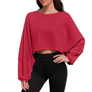 Sudadera corta ligera para mujer con tela transpirable, ropa informal, Sudadera corta para mujer con cuello redondo, MOQ bajo - Product Image 1