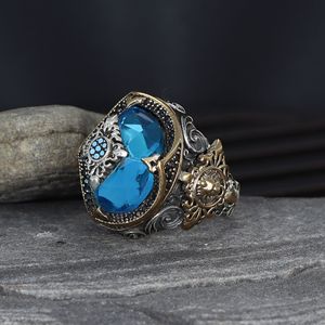 Azuris High Quality Ottoman Style 925 Sterling Silver Men's <b>Ring</b> with Natural Black Stone Turkish Made Model VALKH1612 - Product Image 3