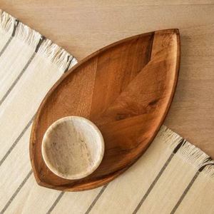 Plateau de conception de feuilles en bois Offre Spéciale avec accessoires de cadeau de vaisselle de restaurant de bol au coût le plus bas - Product Image 6
