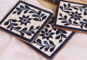 Posavasos Cuadrados Clásicos, Hermosos, Hechos a Mano, Ecológicos, con Incrustaciones de Hueso, Diseño Floral, Juego de Nogal para Decoración del Hogar Personalizada, Regalo - Product Image 2