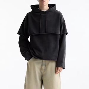 Luxury Raw Hem 360 Gsm French Terry Hoodie Oversized Stone Washed Distressed Double Layer Hoodie - Product Image 5