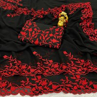 Magnifique Madhuri D. Actrice de cinéma Porter Top Classe Qualité Meilleur Design Noir Couleur Georgette Saree Avec Broderie Blouse
