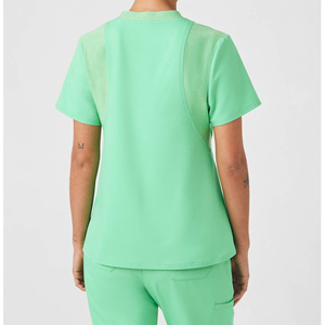 Top exfoliante con cuello en V de ajuste moderno para mujer, hombros elásticos, diseño de bolsillo en el pecho, manga corta, uniforme de enfermera de Hospital - Product Image 4