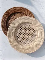Assiette de Présentation en Bambou Faite à la Main, Écologique, Peinte à la Main, Lavable, Design Traditionnel, Motif Personnalisé pour Restaurant