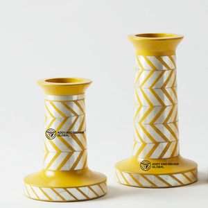 Proveedor indio ofrece candelabro decorativo con patrón de Chevron hecho a mano con incrustaciones de hueso verde - Product Image 3