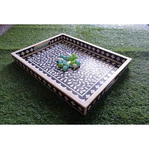 Nouveau meilleur Design Ramadan Eid cadeau os incrustation plateau de service décoratif plateau pour la décoration intérieure ustensiles de cuisine thé et café plateau de service - Product Image 5