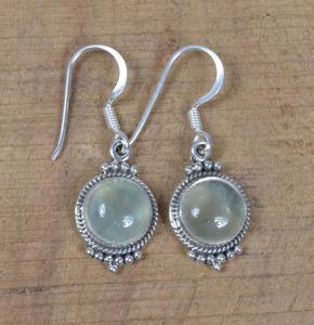 Boucles d'oreilles pendantes Bijoux en argent Boucles d'oreilles de forme ronde pour femmes filles Boucles d'oreilles en pierres précieuses Prehnite Argent sterling massif 925 - Product Image 2