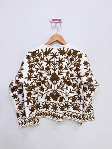 <b>White</b> Suzani <b>Jacket</b> Embroidered Velvet <b>Jacket</b> Indian Winter <b>Jacket</b> Coat Floral <b>Jacket</b> For Women Warm Suzani Coat - Product Image 2