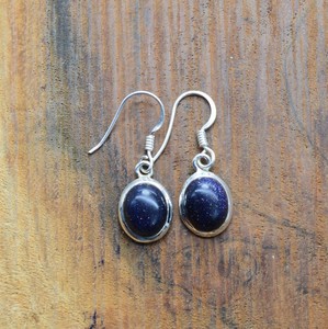 925 Sterling Silver Dangle Drop Earrings with Blue <b>Sandstone</b> Bezel Set Stylish Fashionable Pair of Drop Earrings - Product Image 4