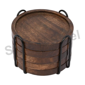 Sous-verre en bois 6 pièces ensemble sous-verre de luxe en bois nouveau sous-verre pour utilisation verres à boire table - Product Image 1