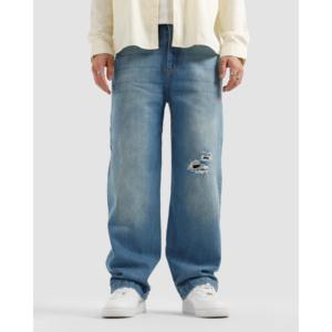 กางเกงยีนส์ทรงตรงสไตล์วินเทจ Y2K แบบ Stonewashed ตกแต่งด้วยลายปะติดปะต่อสไตล์ฮิปฮอป ปักลาย ดีไซน์แบบ Multi-Washed ทรงหลวมสำหรับฤดูหนาว - Product Image 3