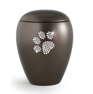 Urna para mascotas de cremación de latón de alta calidad con diseño de impresión de pata de aspecto único y acabado de color gris para cenizas humanas - Product Image 1