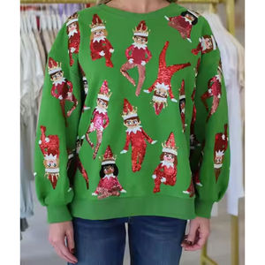 High Quality Womens 100% Cotton Crew Neck Sweatshirt | Winter Streetwear Fashion Slim Fit Custom <b>Sequin</b> <b>Top</b> - Product Image 3