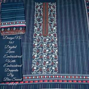 Salwar Kameez pour femme de haute qualité Bin Saeed, non cousu, avec broderie numérique sur tissu lawn, style indien traditionnel, pour occasions spéciales, design moderne - Product Image 4