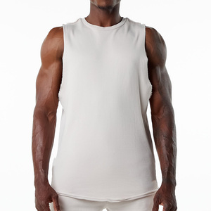 Débardeur de gym 100% coton personnalisé pour hommes grande taille respirant entraînement Fitness débardeur court lavé côtelé col carré tricoté - Product Image 2