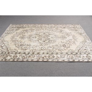 Tapis turc vintage, tapis de 5,2 x 8,3 pieds, tapis en laine persane blanc et marron - Product Image 3