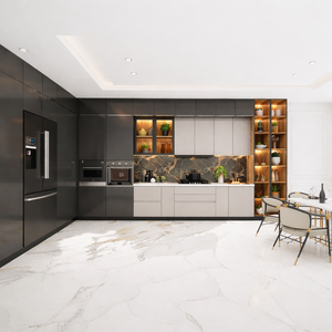 Ensemble d'armoires de cuisine <span class=keywords><strong>en</strong></span> acier inoxydable durable <span class=keywords><strong>en</strong></span> forme de L avec robinet <span class=keywords><strong>pour</strong></span> villas et maisons haut de gamme, <span class=keywords><strong>four</strong></span> encastré, rangement intelligent - Product Image 1