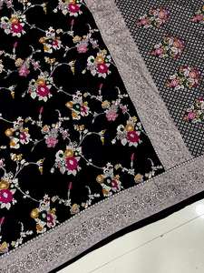 Blusa de Sari de Seda Khadi Georgette Suave y Pura para Mujer, Diseño de Última Moda, con Bordado Zari Butti en Toda la Superficie, Hecho en India - Product Image 3