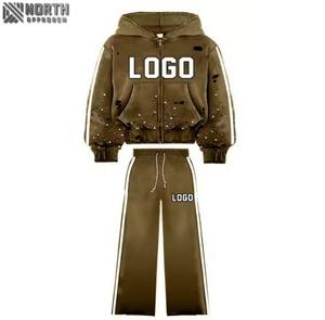 Latest Style Premium Acid Wash <b>Distressed</b> Winter Sweatshirt And Sweatpants Set For Mens In Low Price Tracksuit Unisex Breathable - Product Image 1