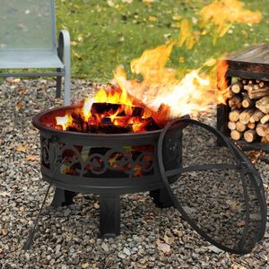 Traditional cast iron <b>fire</b> pit outdoor rustic style with steel <b>poker</b> durable bowl for garden evening relaxation - Product Image 2