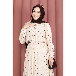 Ensemble 2 pièces en mousseline de soie à pois crème avec haut à col nœud et foulard, collection Printemps/Été – Haut court et short - Product Image 2