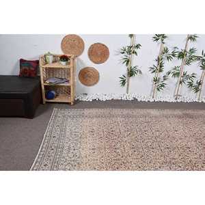 พรมวินเทจ ขนาด 7.3x11 ฟุต พรมลายดอกไม้สีเบจ ทำจากขนสัตว์ - Product Image 5