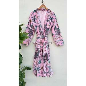 Indian Manufacturer Wholesale Floral Cotton Velvet Robe <b>Jacket</b> Jungle Print <b>Bridal</b> Robe Sleepwear Bath Home Hotel Summer Spring - Product Image 5