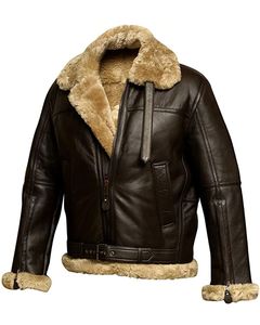 Chaqueta de Cuero B3 Bomber con Forro de Borrego, Chaqueta de Moda Masculina para Motocicleta, Impermeable, Reversible y Ecológica para Invierno - Product Image 6