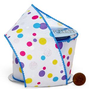 Colorful Dots <b>Wired</b> <b>Ribbon</b> with Luxury Floral Silhouette Metallic Silk Material for Wedding Birthday Christmas Decorations - Product Image 3