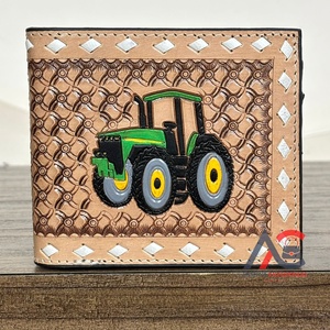 Cartera de Cuero Repujado Estilo Western Hecha a Mano con Diseño de Tractor, Múltiples Ranuras para Tarjetas y Bolsillo con Cremallera, Carteras Bifold Duraderas - Product Image 1
