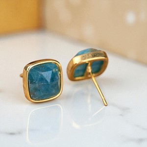 925 <b>Sterling</b> <b>Silver</b> Cushion Pink Shell Gemstone <b>Studs</b> Earrings - Handmade Collet <b>Studs</b> - 14k Gold Plated <b>Stud</b> Earrings Wholesale - Product Image 2