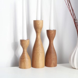 Ensemble de porte-bougies en bois, 3 pièces, forme cylindrique, fabrication artisanale, gravure au laser, décoration de Noël pour la maison, finition naturelle, style scandinave - Product Image 1