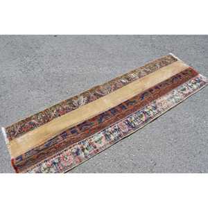 2.1x6.9 ft <b>Runner</b> Vintage Rug, Turkish Rug, Blue <b>Red</b> Animal Print Wool Rug - Product Image 4