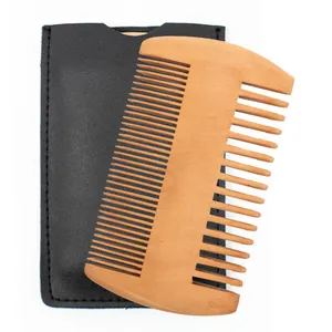 Natural Hair Styling Tool Oil Head Brush Wide & Fine Tooth Pocket Beard Double Sided Comb/ Comb Wooden with Leather Case