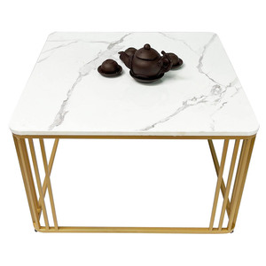 Modern Farmhouse Style Square <b>Coffee</b> <b>Table</b> 70x70x45cm Durable Stone Top Gold-Painted Frame Living Room Furniture <b>Set</b>-TT68173 - Product Image 1