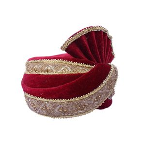 แต่งงานกำมะหยี่ดูลฮา/แต่งงาน pagdi สำหรับเจ้าบ่าว/ชาติพันธุ์ดั้งเดิมหลากสี (ขนาด: 22ถึง22.5นิ้ว) สีน้ำตาลแดง - Product Image 3