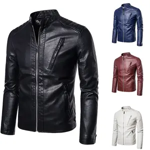 Jaqueta de couro masculina slim fit, casaco de couro pu de alta qualidade para motocicleta