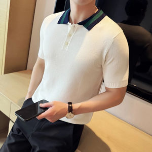 Camiseta de Verano para Hombre, Talla Grande, de Algodón y Fibra de Bambú de Alta Calidad, Tejida, de Manga Corta, Transpirable y de Secado Rápido, con Contraste de Color - Product Image 3