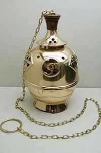 Quemador de incienso clásico con cadena, soporte decorativo único, quemador de incienso antiguo, Color dorado, acabado redondo - Product Image 2