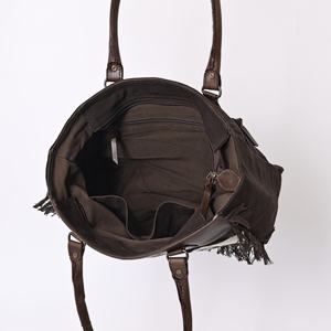 Customizable Women's Tote <b>Bag</b> Elegant Western <b>Weekender</b> Design Cowhide Patch Soft High Recycled Leather Handles Durable - Product Image 4