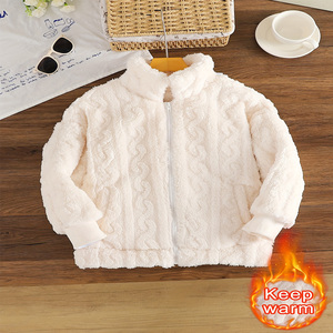 Veste en polaire tricotée pour filles, mode automne/hiver, pour enfants et adolescents, chaude, fermeture éclair sur le devant, col montant, polyester, non extensible - Product Image 1