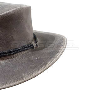 Chapeau de cow-boy à large bord en cuir rustique gris vieilli, ajustable, protection extérieure, vente en gros sous marque privée - Product Image 2