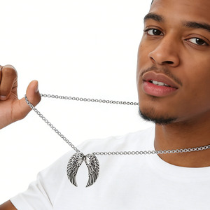 <span class=keywords><strong>Collana</strong></span> pendente <span class=keywords><strong>con</strong></span> ala d'angelo in acciaio inossidabile effetto 3D ciondoli <span class=keywords><strong>con</strong></span> piume - Product Image 2